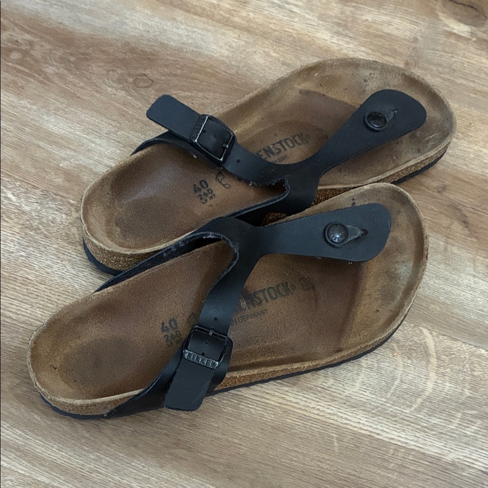 Birkenstock Black Leather Toe-Post Sandals